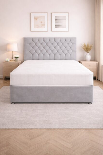 Silver Naples 6FT Superking Divan Bed Set with Memory Mattress and Headboard No Drawers