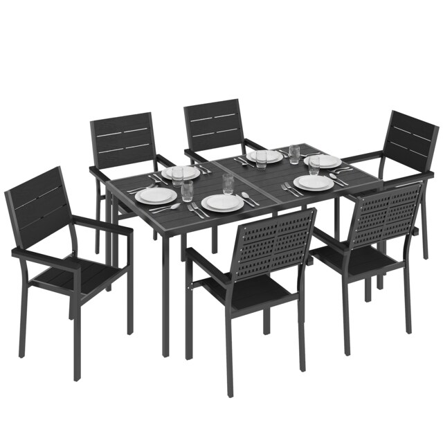 Outsunny 7 Pieces Outdoor Dining Set, Garden Table and Chairs Set, Black Black Black 160 x 90 x 72 cm (table)