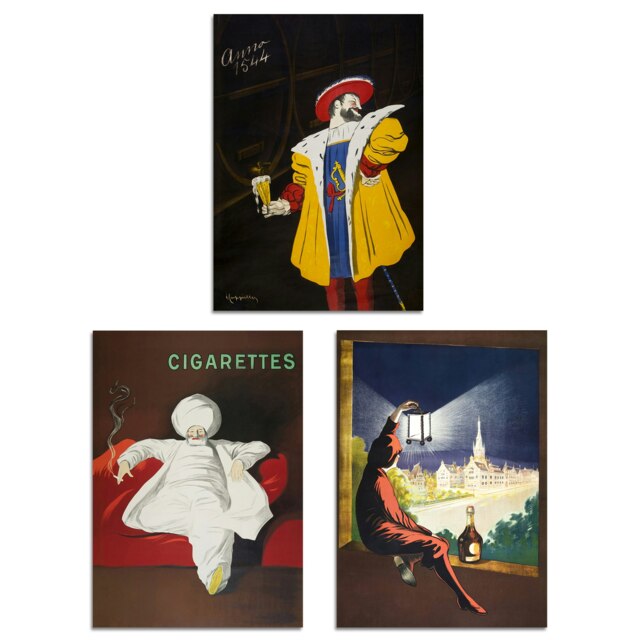 Set of 3 Cappiello Vintage Adverts French Alcohol A3 Wall Art Prints Brown