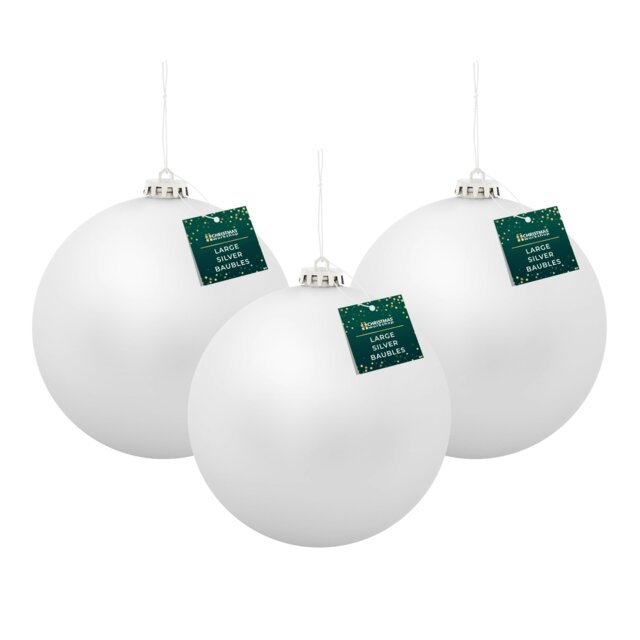3PK 15cm Silver Traditional Matt Bauble