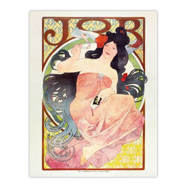 "Art Nouveau Vintage French Job Paper Advert Wall Art Print Mucha 12x16"""