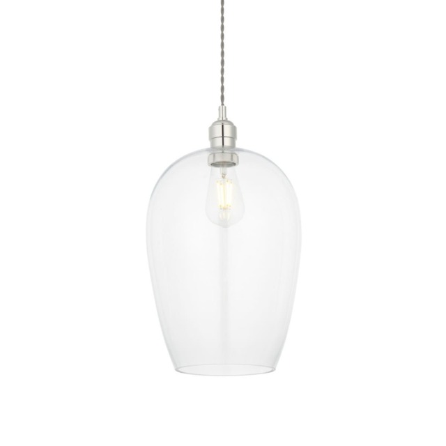 Livorno Single Pendant Ceiling Lamp, Bright Nickel Plate, Glass