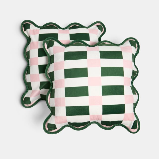 OHS 2 x Scallop Edge Checkerboard Matte Velvet Cushion Covers