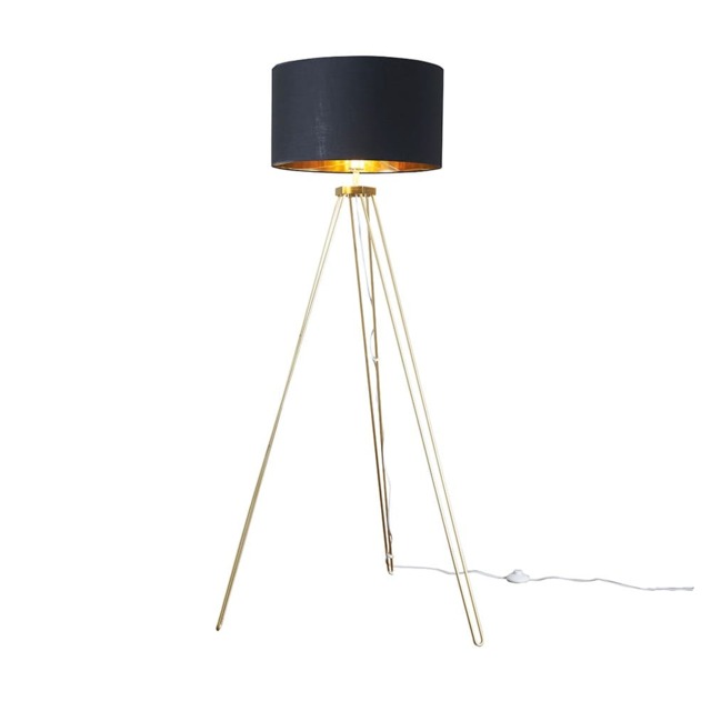 ValueLights Aero Gold Hairpin Tripod Floor Lamp Black Gold Shade and Bulb