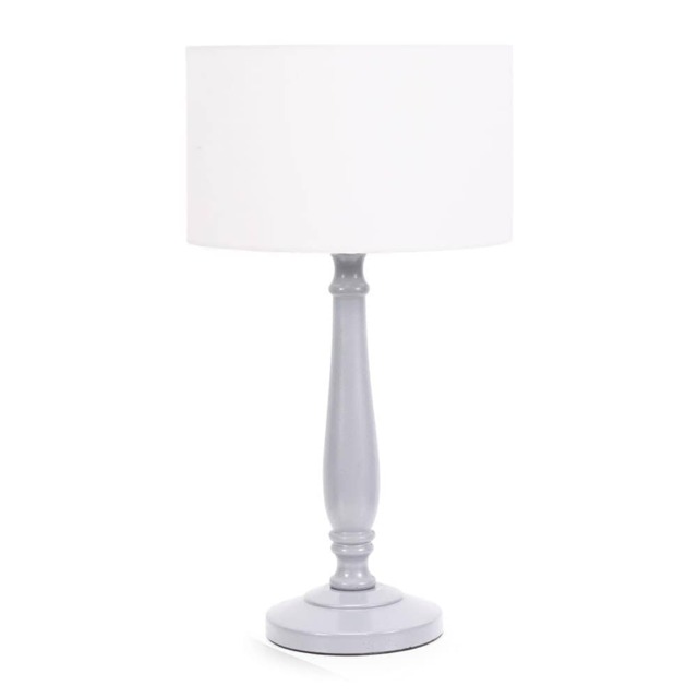 ValueLights Victoria Grey Wood Table Lamp White Shade and Bulb