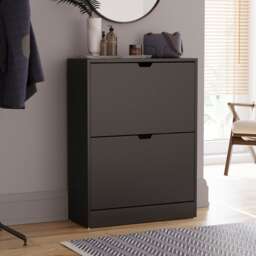 Vida Designs 2 Drawer Shoe Cabinet Shoe Rack Storage Cupboard, Black
