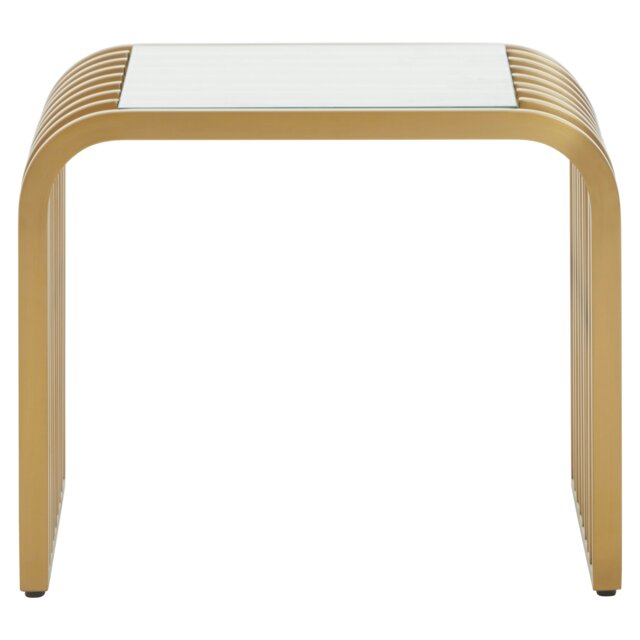 Interiors by Premier Matte Gold Slatted End Table, Stylish End Table, Glass Top and Steel Construction Corner Table for Home Gold