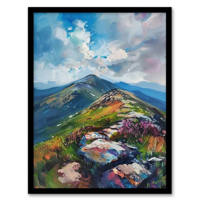 Slieve Donard Mountain Landscape Oil Living Room Black Framed Wall Art Print A4