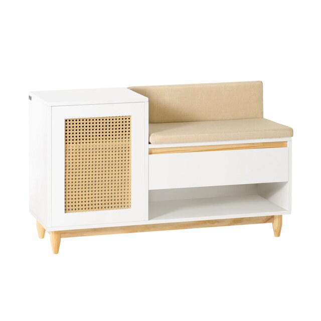 SoBuy Shoe Storage Bench with Cushion, White & Beige, 39.4x13.8x23.6 inches, 26 kg - FSR128-W