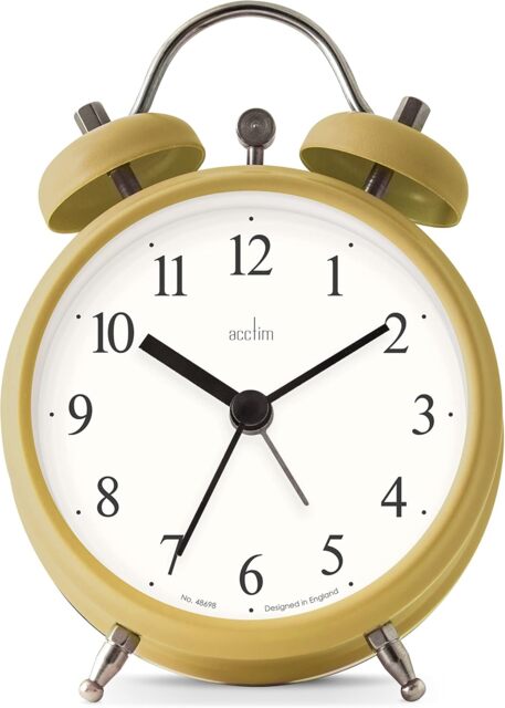 Acctim Haven Analogue Faux Double Bell Small Alarm Clock Yellow Curry Powder