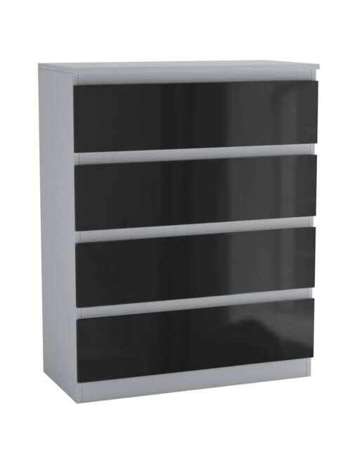 Gloss 4 Drawer Chest No Handle Storage Cabinet Grey Gloss Black Drawer One Size 1