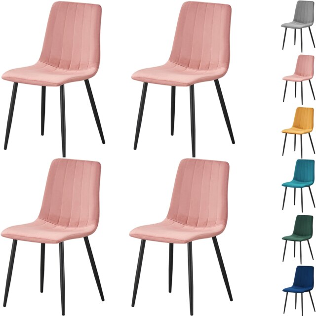 Set of 4 Chairs Milan Velvet Dining Chairs with Sturdy Metal Legs - Kitchen, Living Room & Reception Chairs with Backrest and Padded Seat Pink