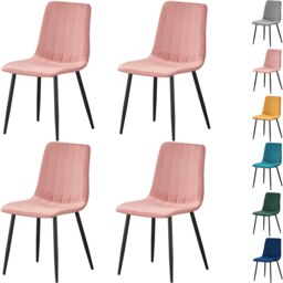 Set of 4 Chairs Milan Velvet Dining Chairs with Sturdy Metal Legs - Kitchen, Living Room & Reception Chairs with Backrest and Padded Seat Pink