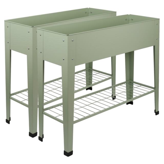 Harbour Housewares Elevated Raised Garden Beds with Legs & Storage Shelf - Green - Pack of 2 Green Green