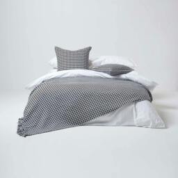 Homescapes Black Houndstooth Cotton Bedspread Throw - 255 x 360 cm