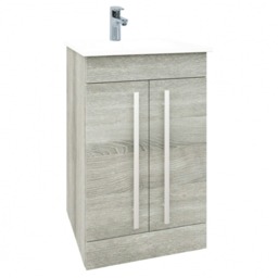 Bathroom 2-Door Floor Standing Vanity Unit with Mid Depth Ceramic Basin 500mm Wide - Silver Oak - Brassware Not Included Brown Brown 1