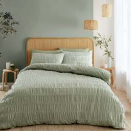 Catherine Lansfield Seersucker Super King Duvet Cover Set Sage Green
