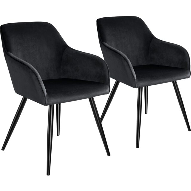 Dining Chair Marilyn - with armrests, padded, velvet look, black steel legs Black black One Size 2