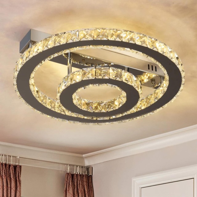 Crystal LED Silver Ceiling Light Chandelier Dimmable with Remote Control 40cm