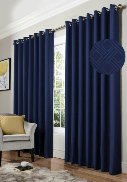 Diamo Blackout Ring Top Eyelet Curtains - 168cm x 229cm - Blue