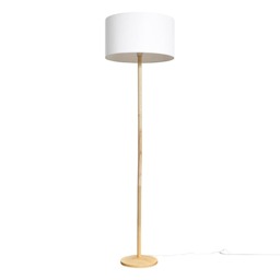 ValueLights Single Stem Natural Light Wood Floor Lamp With White Shade White