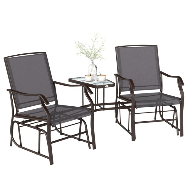 Outsunny Double Glider Companion Rocking Garden Chairs Loveseat Grey and Brown Grey Grey