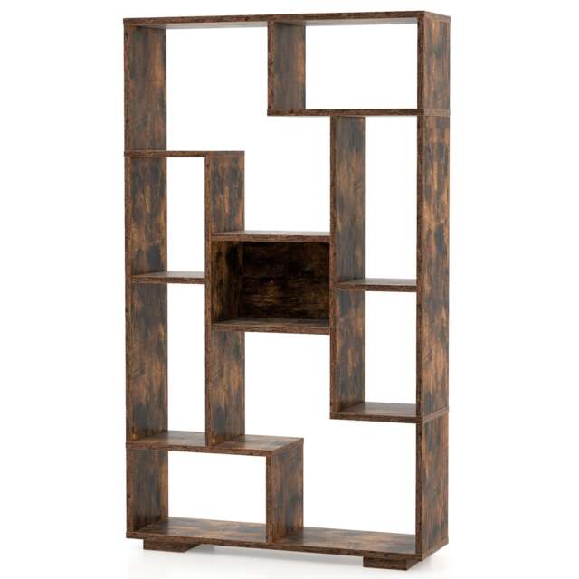 COSTWAY 120cm Tall Bookshelf Modern Geometric Bookcase Book Storage Organizer Shelf