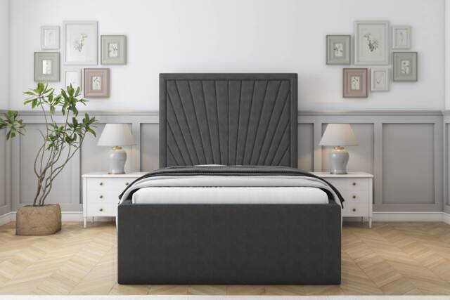 "Sloomy Somerset Graphite Dumfries Deep-Sided Bed Frame With 50"" Upholstered Headboard 2'6 Small Single"