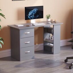 Vida Designs Mason 3 Drawer 3 Shelf Computer Desk Home Office Workstation, Grey