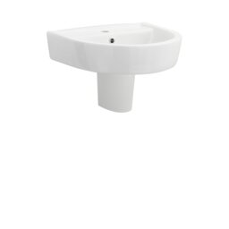 Balterley 1 Tap Hole Ceramic Basin & Semi Pedestal, Fireclay Round Wall Hung Bathroom Sink White White