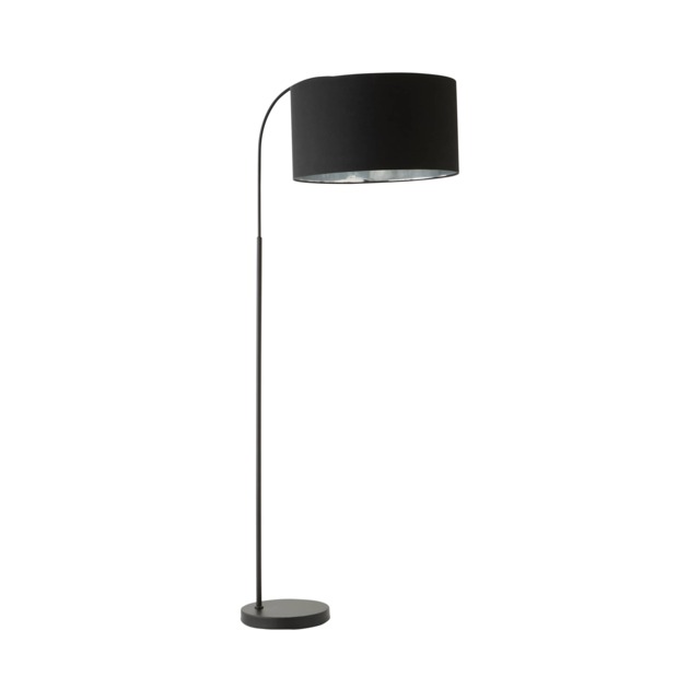 ValueLights Curva Black Arched Floor Lamp Black Velvet Chrome Shade & Bulb Black