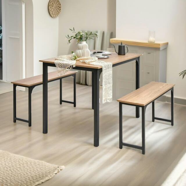 Kitchen Dining Table and Bench Set Natural Brown Brown