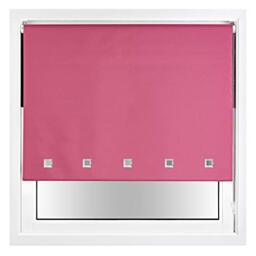FURNISHED Blackout Roller Blinds with Chrome Square Eyelets and Metal Fittings Pink Fuchsia (W) 150cm x (L) 165cm