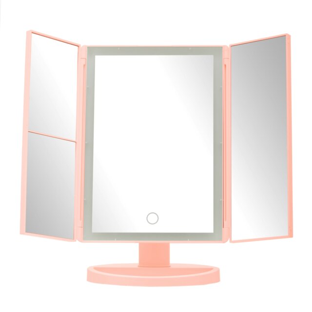 Interiors by Premier Portable Tri Fold Pink Table Mirror, TriFold Design Table Mirror, Versatile Small Table Mirror For Dressing Pink
