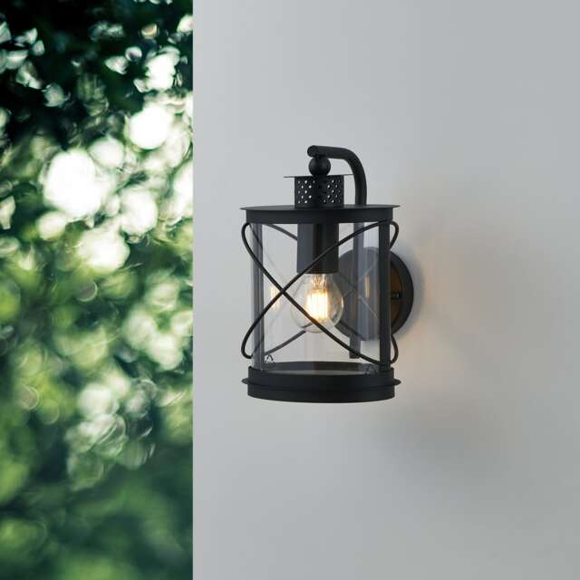 EGLO Hilburn Black Lantern-style Steel & Plastic Outdoor Wall Light Black