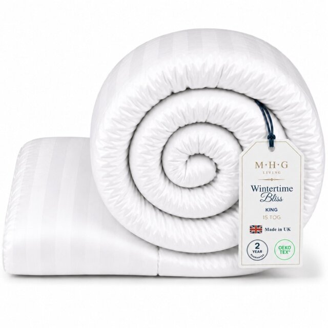 MHG Living Heavy 15 Tog Winter Duvet – Extra Warm Hollowfibre Quilt for Cold Nights White King