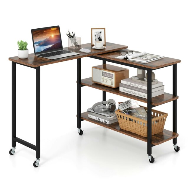 COSTWAY 360° Free Rotating Computer Table Extendable Brown by Tesco ...