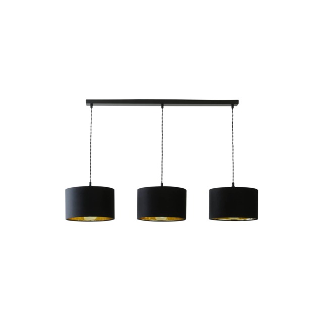 ValueLights Shaw Matte Black 3 Pendant Black Velvet Gold Shades and Bulbs