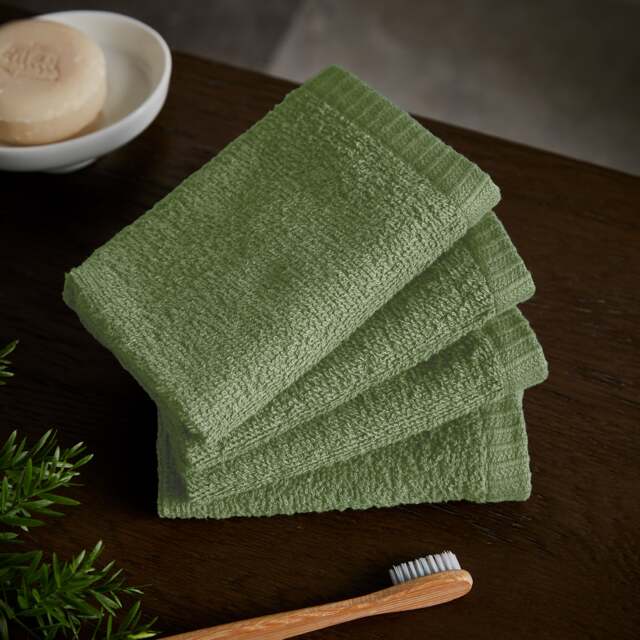 Catherine Lansfield Quick Dry Cotton 4 Pack Face Cloths Green Sage Green Face cloth