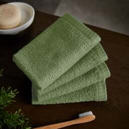 Catherine Lansfield Quick Dry Cotton 4 Pack Face Cloths Green Sage Green Face cloth