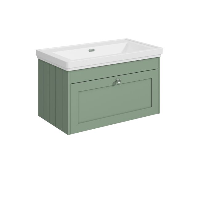 Balterley Wall Hung 1 Drawer Unit with Classic Basin No Tap Hole Green 431 x 800 x 453mm