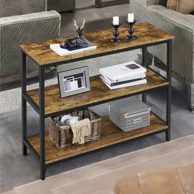 3 Tier Console Table For Hallway Rustic Brown Brown