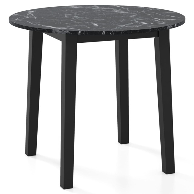 COSTWAY Round Dining Table w/ Rubber Wood Legs-Black