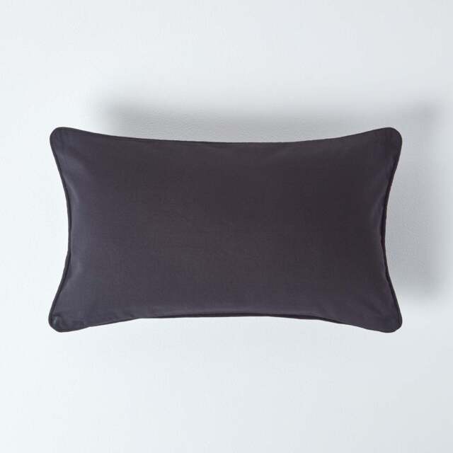 Homescapes Cotton Plain Black Rectangular Cushion Cover - 30 x 50 cm Black Black 30 x 50 cm