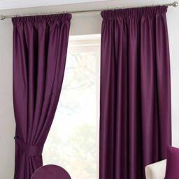 Homescapes Aubergine Herringbone Chevron Blackout Curtains Pencil Pleat - 46x90 Inches Purple Aubergine