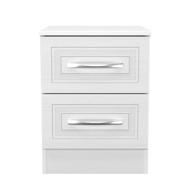 Oxford 2 Drawer Compact Bedside Cabinet in Signature White (Ready Assembled) White Signature White