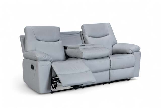 Faux Leather Light Grey 3 Seater Manual Recliner Sofa COLUMBIA