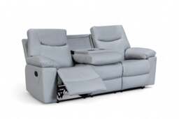 Faux Leather Light Grey 3 Seater Manual Recliner Sofa COLUMBIA