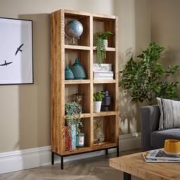 Open Tall Bookcase Solid Wooden Mango Frame Iron Home Office Furniture Storage