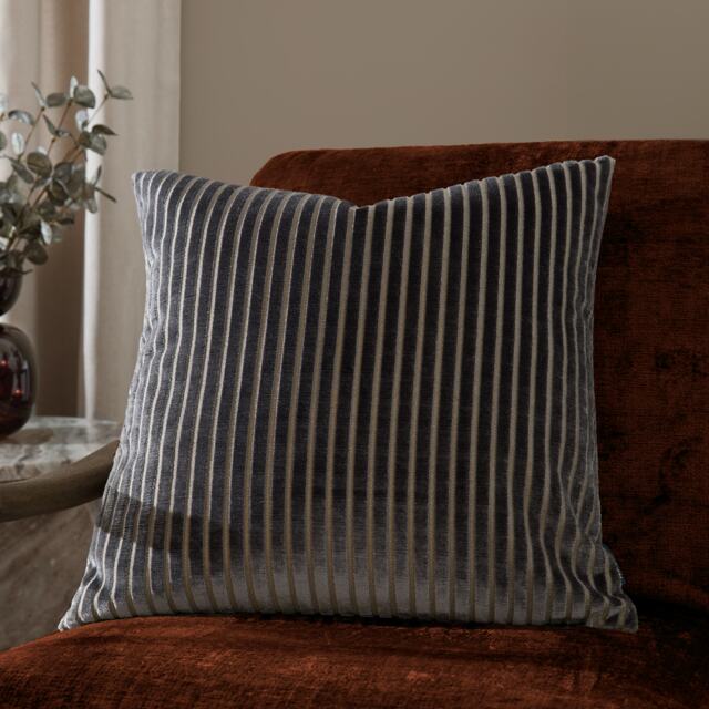 Paoletti Savoy Stripe Velvet Cushion Grey Charcoal